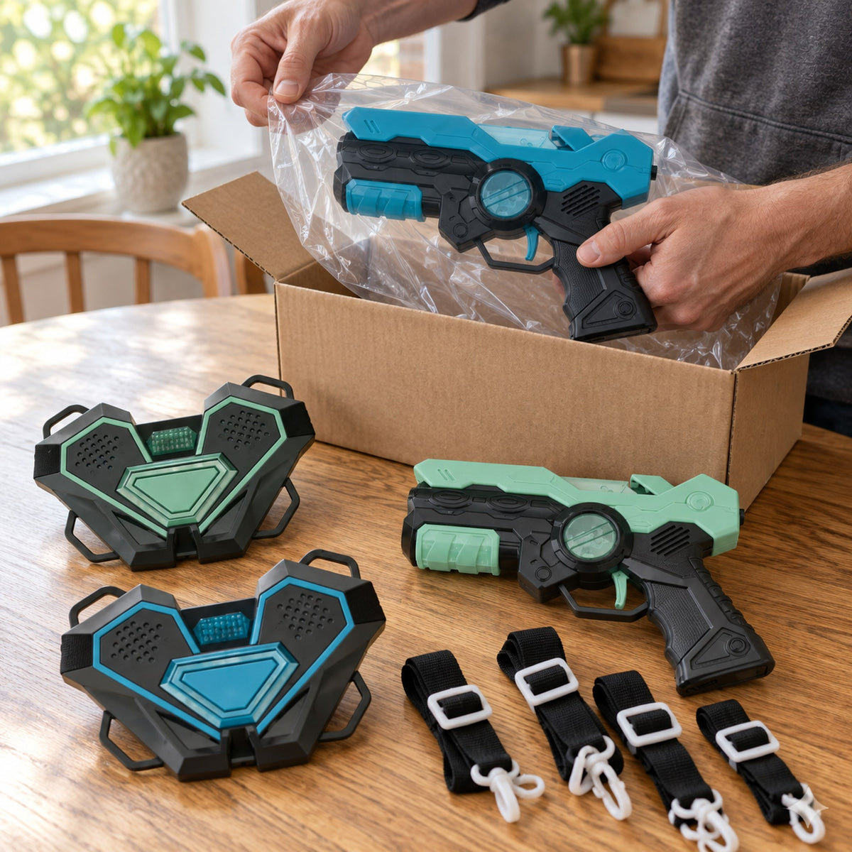 NeonRivals unboxing — AI illustrative image based on supplied product references